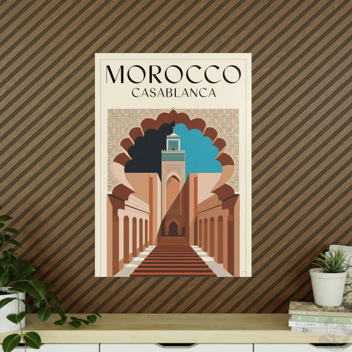 Vintage Marokko Casablanca Reise - Poster | Kunstdruck Hassan II Moschee - Poster bei HappyHugPixels