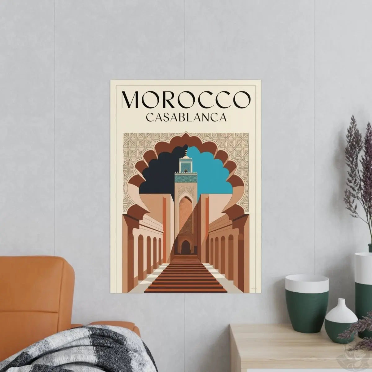 Vintage Marokko Casablanca Reise - Poster | Kunstdruck Hassan II Moschee - Poster bei HappyHugPixels