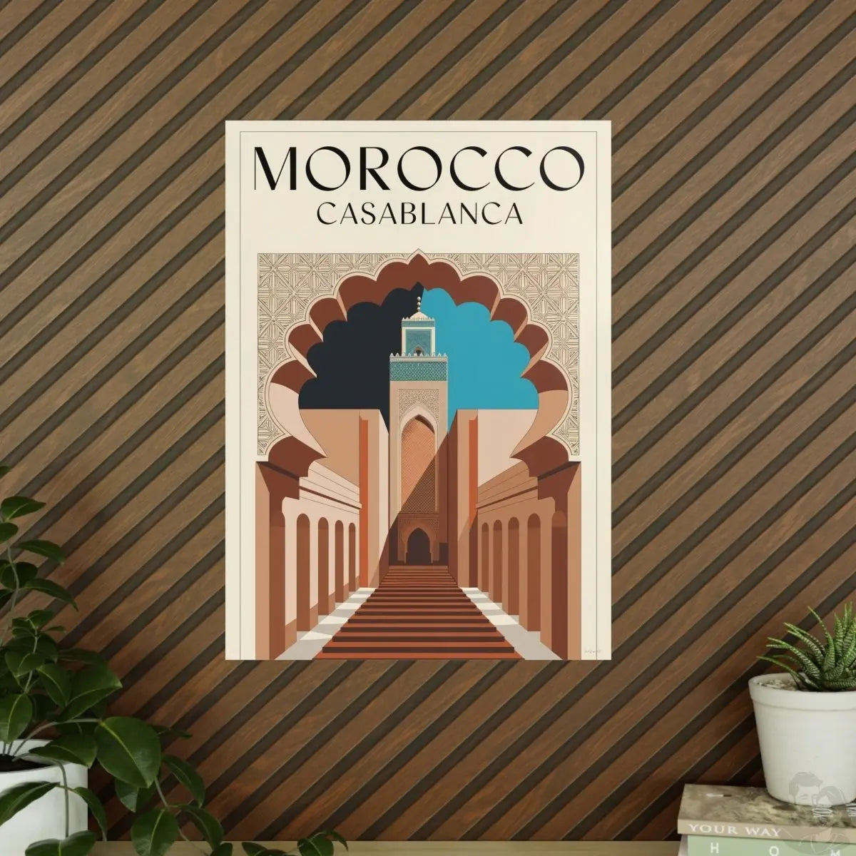 Vintage Marokko Casablanca Reise - Poster | Kunstdruck Hassan II Moschee - Poster bei HappyHugPixels