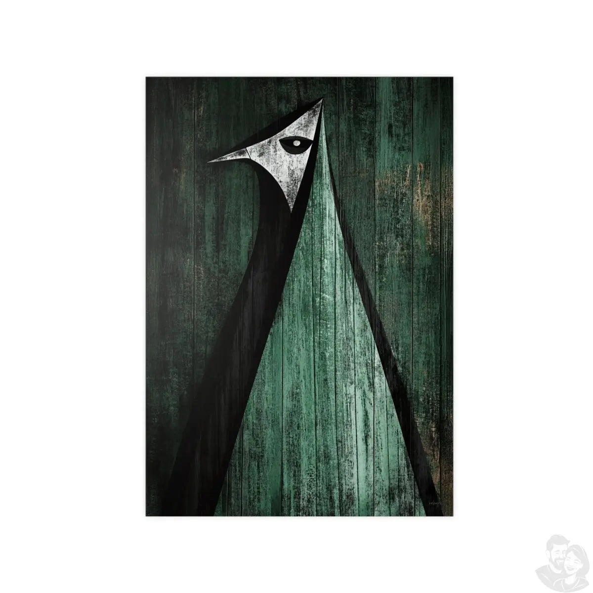 Minimalistisches Kunstposter – Abstrakter Vogel auf verwittertem Holz - Poster bei HappyHugPixels