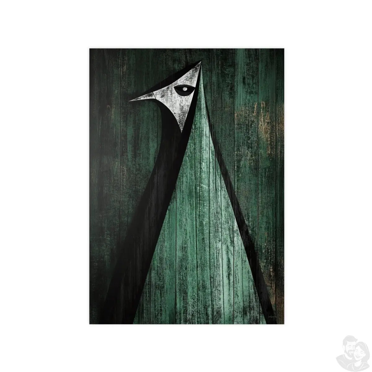 Minimalistisches Kunstposter – Abstrakter Vogel auf verwittertem Holz - Poster bei HappyHugPixels