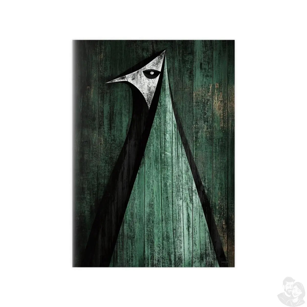 Minimalistisches Kunstposter – Abstrakter Vogel auf verwittertem Holz - Poster bei HappyHugPixels