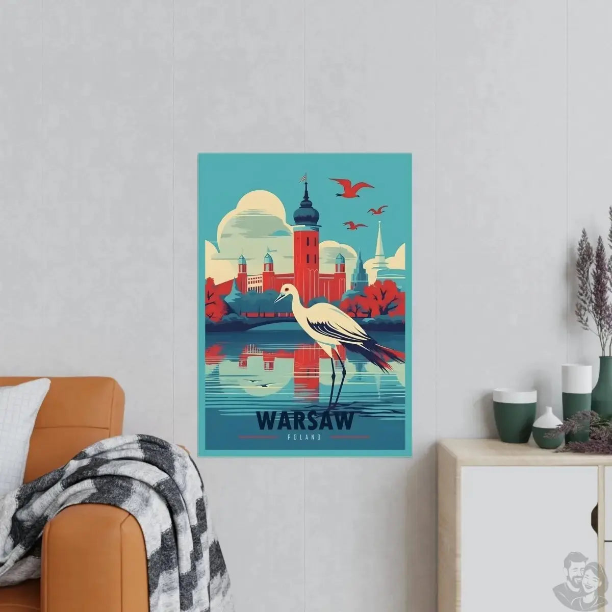 X Warschau Poster - Farbenfrohe Illustration im Herbst mit Kranich merchOne