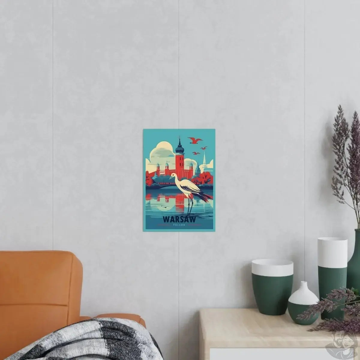 X Warschau Poster - Farbenfrohe Illustration im Herbst mit Kranich merchOne