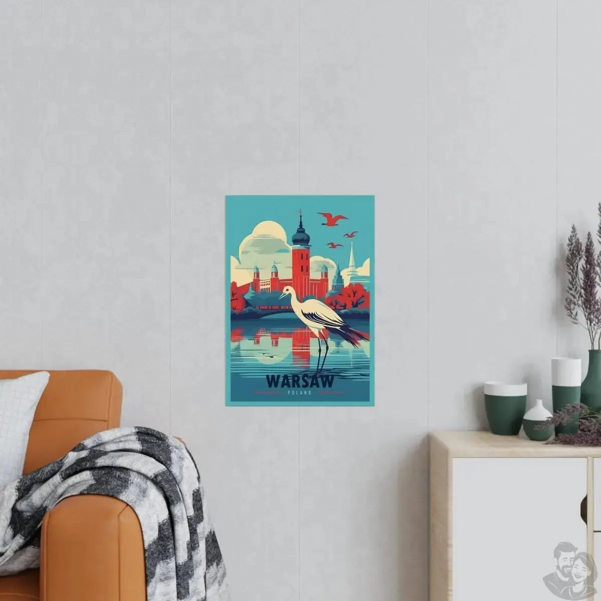 X Warschau Poster - Farbenfrohe Illustration im Herbst mit Kranich merchOne