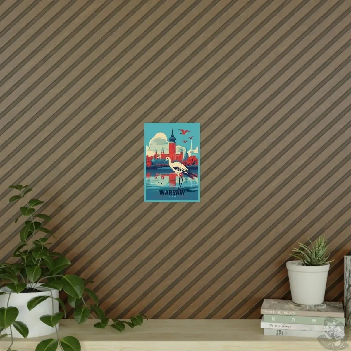 X Warschau Poster - Farbenfrohe Illustration im Herbst mit Kranich merchOne