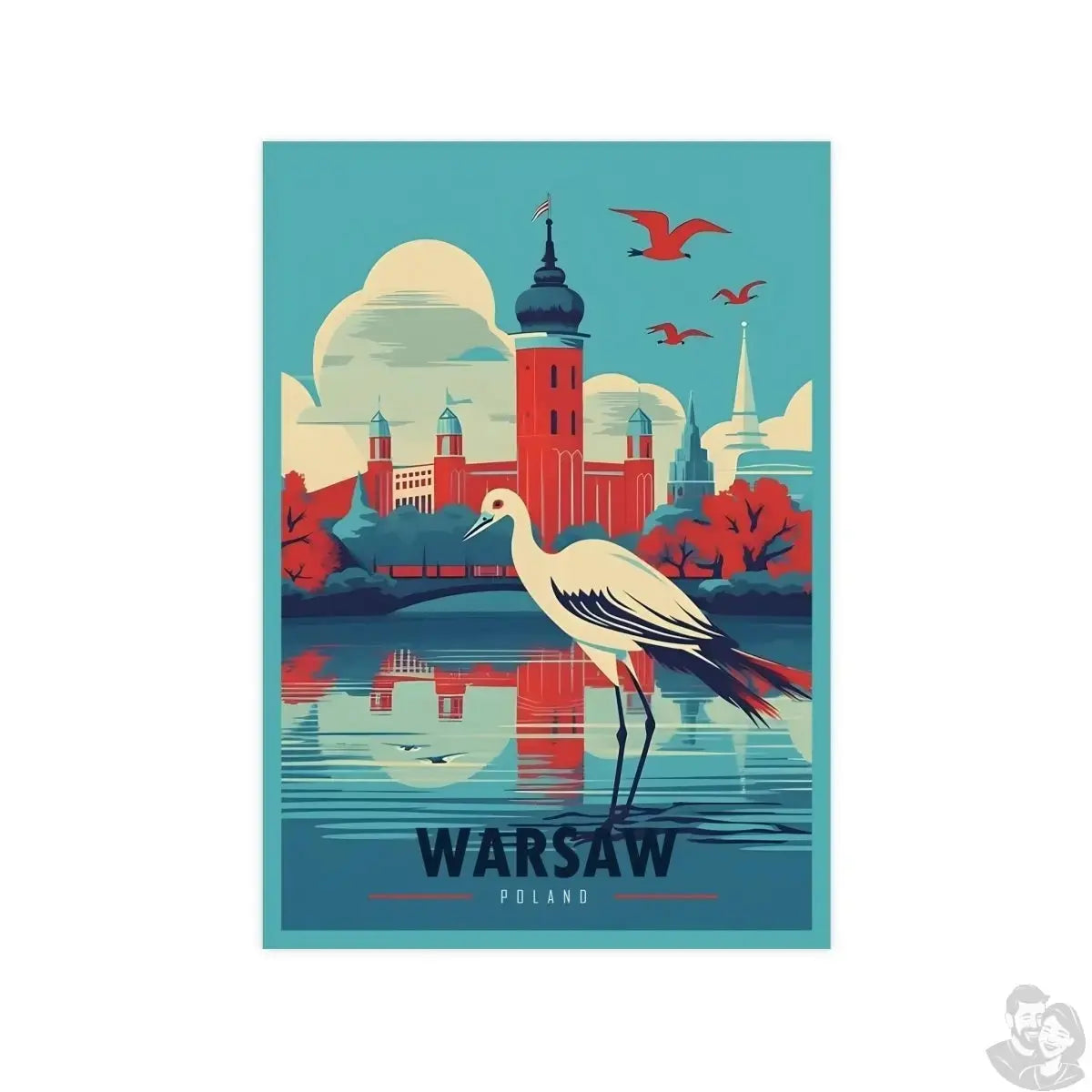 X Warschau Poster - Farbenfrohe Illustration im Herbst mit Kranich merchOne