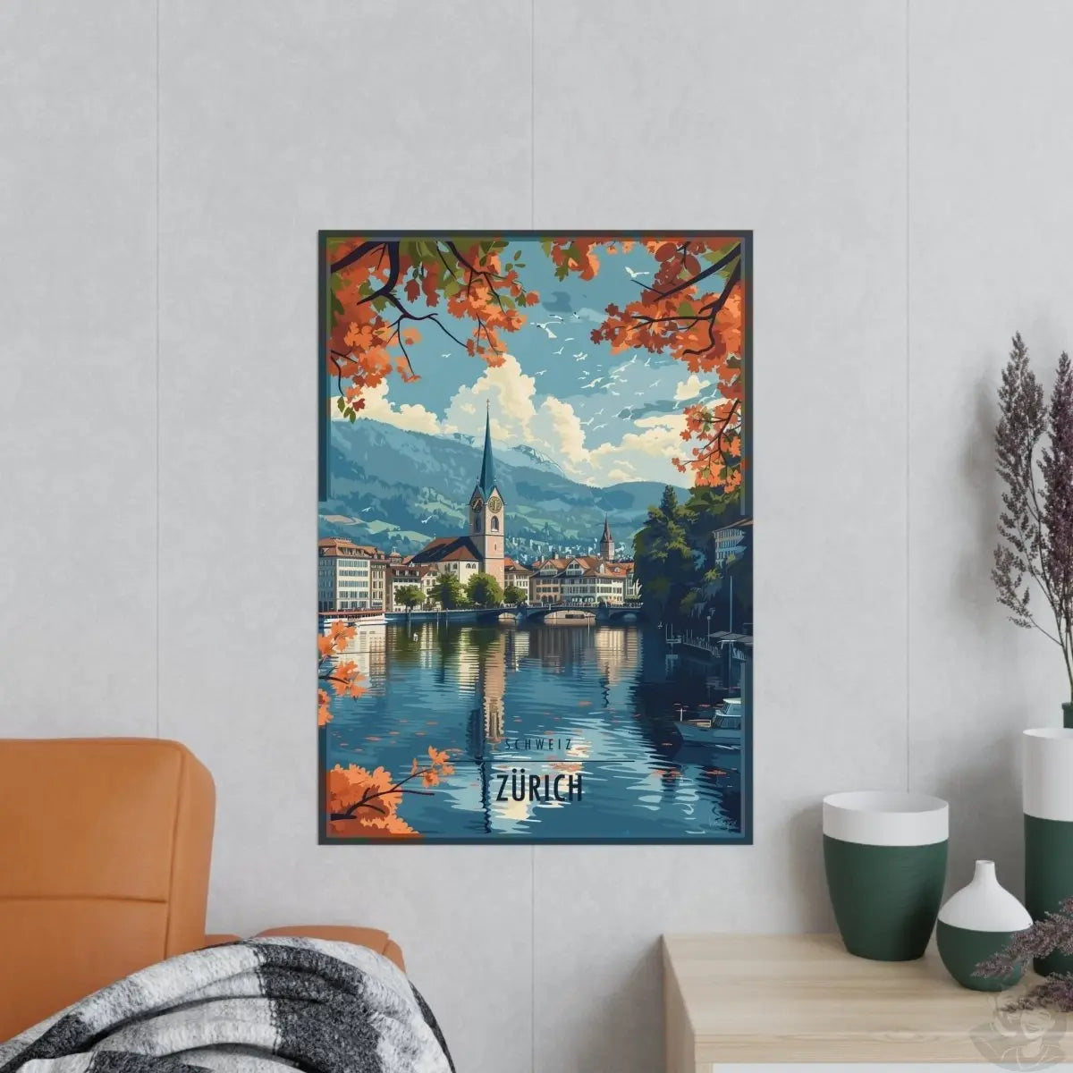 Zürich Poster Herbstzauber - Illustratives Travelposter - Poster bei HappyHugPixels