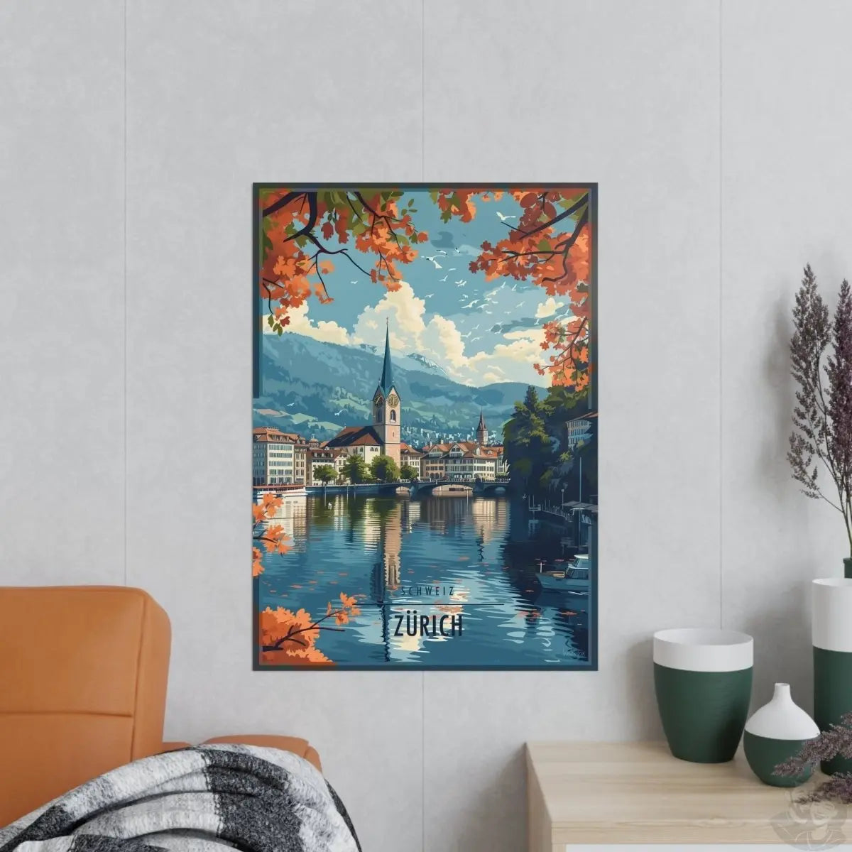 Zürich Poster Herbstzauber - Illustratives Travelposter - Poster bei HappyHugPixels