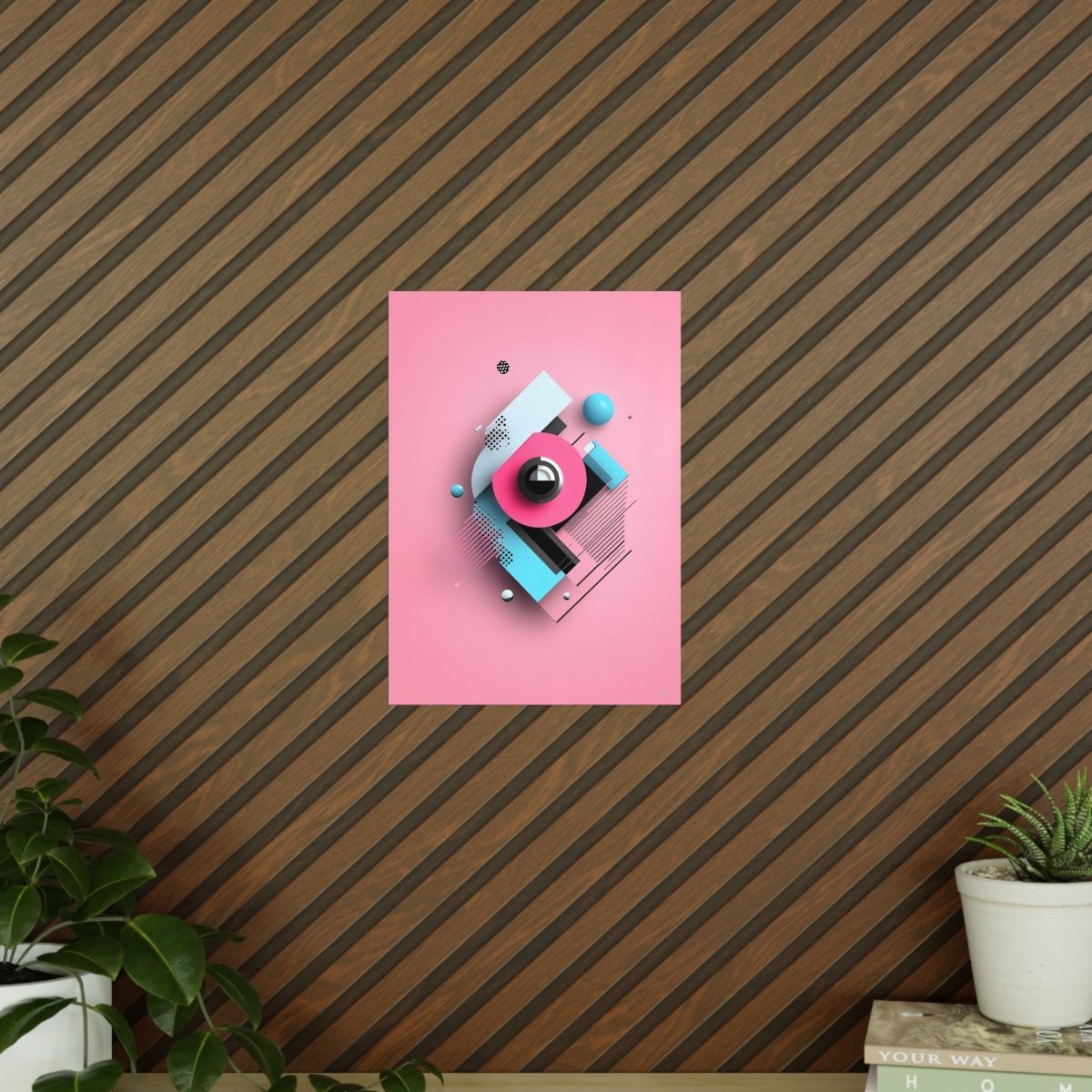 Abstraktes 3D - Kunst Poster – Modernes geometrisches Design in Pink und Blau - Poster bei HappyHugPixels