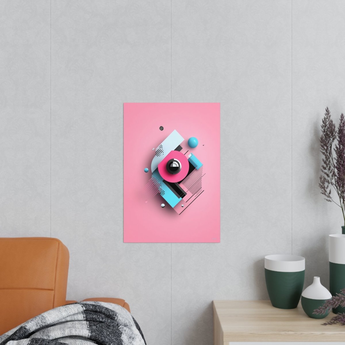 Abstraktes 3D - Kunst Poster – Modernes geometrisches Design in Pink und Blau - Poster bei HappyHugPixels