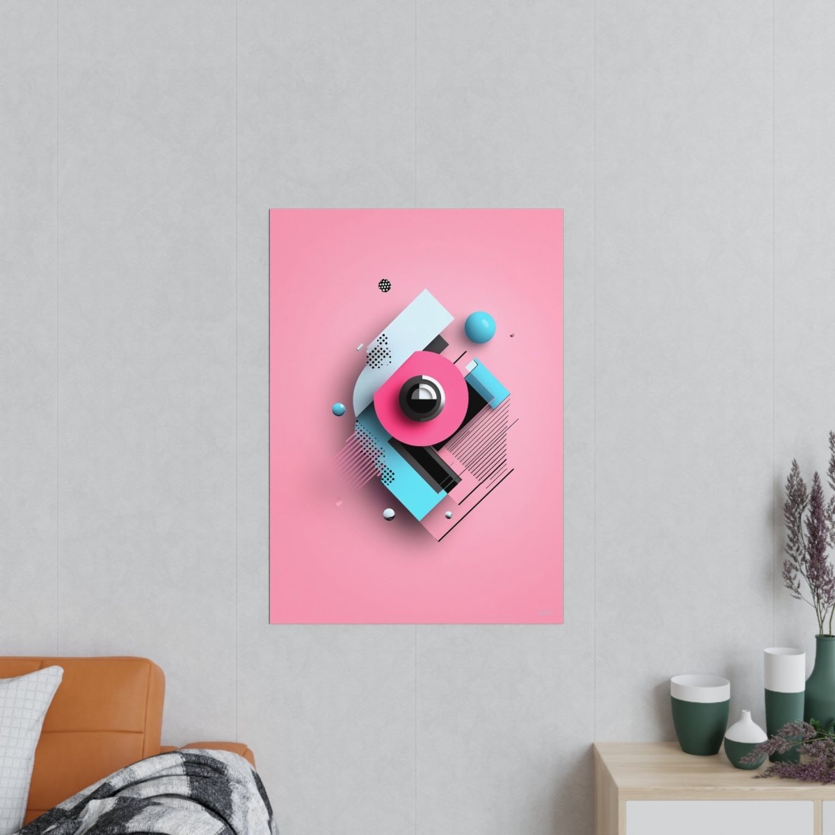 Abstraktes 3D - Kunst Poster – Modernes geometrisches Design in Pink und Blau - Poster bei HappyHugPixels