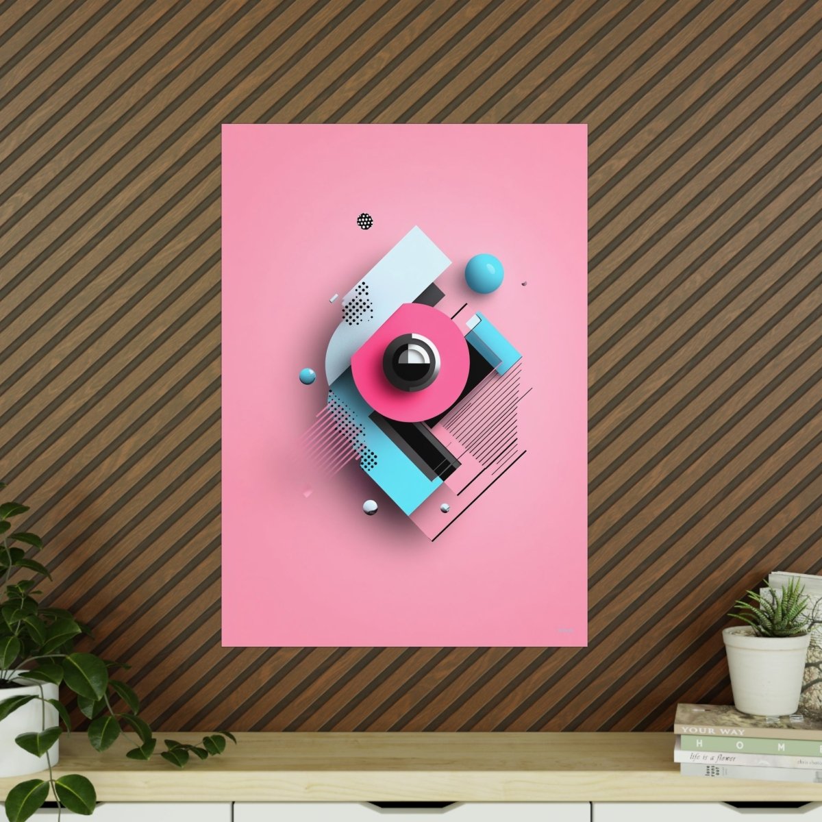 Abstraktes 3D - Kunst Poster – Modernes geometrisches Design in Pink und Blau - Poster bei HappyHugPixels