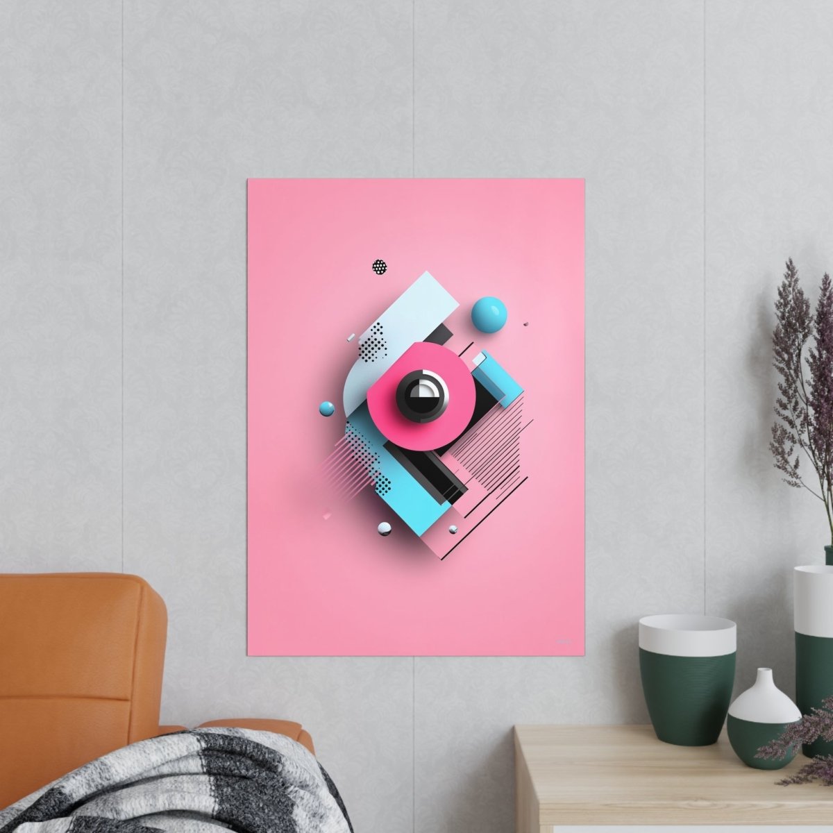 Abstraktes 3D - Kunst Poster – Modernes geometrisches Design in Pink und Blau - Poster bei HappyHugPixels