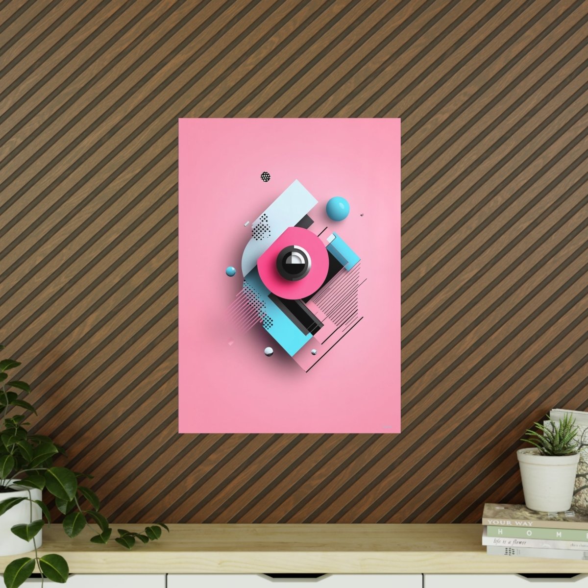 Abstraktes 3D - Kunst Poster – Modernes geometrisches Design in Pink und Blau - Poster bei HappyHugPixels