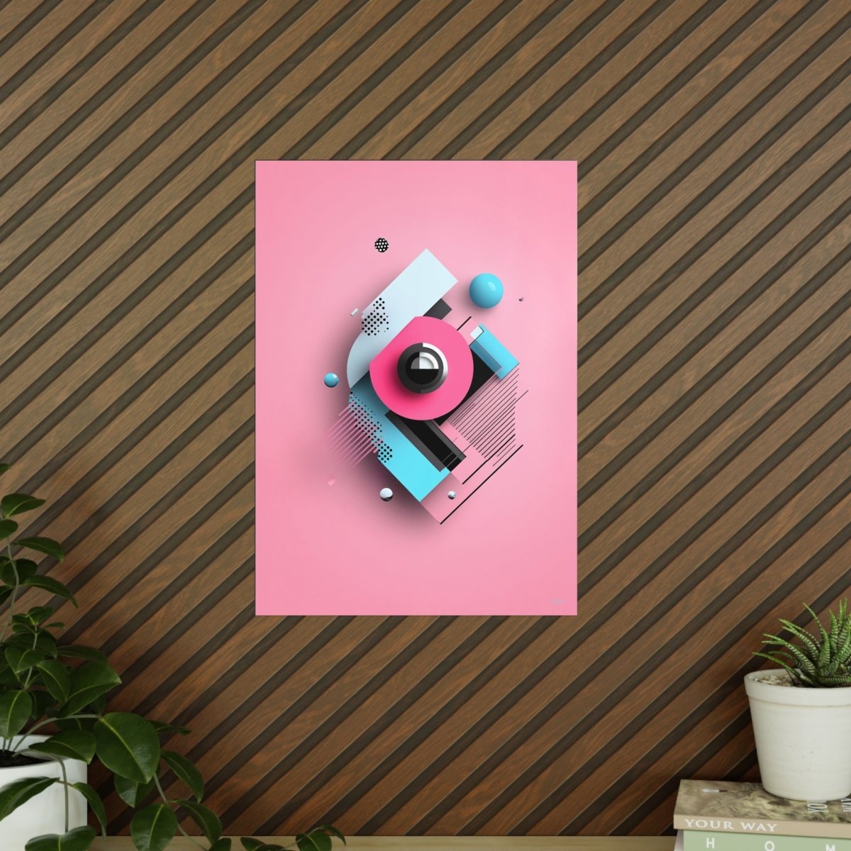 Abstraktes 3D - Kunst Poster – Modernes geometrisches Design in Pink und Blau - Poster bei HappyHugPixels