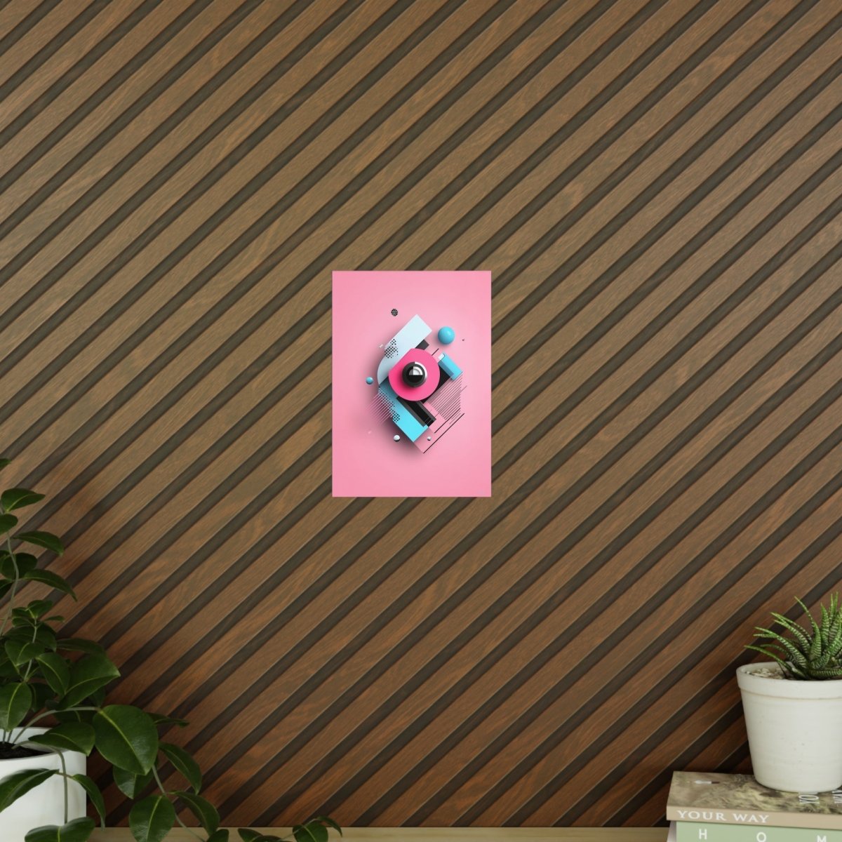 Abstraktes 3D - Kunst Poster – Modernes geometrisches Design in Pink und Blau - Poster bei HappyHugPixels