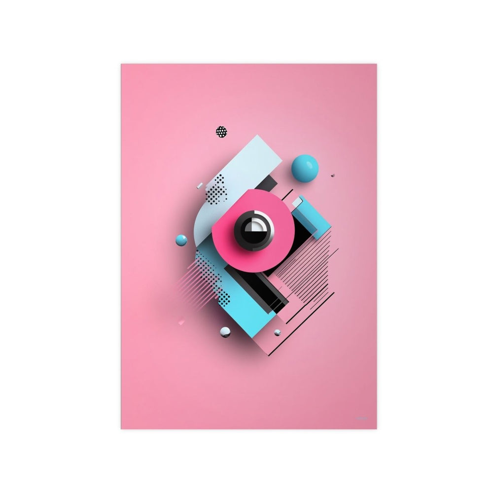 Abstraktes 3D - Kunst Poster – Modernes geometrisches Design in Pink und Blau - Poster bei HappyHugPixels