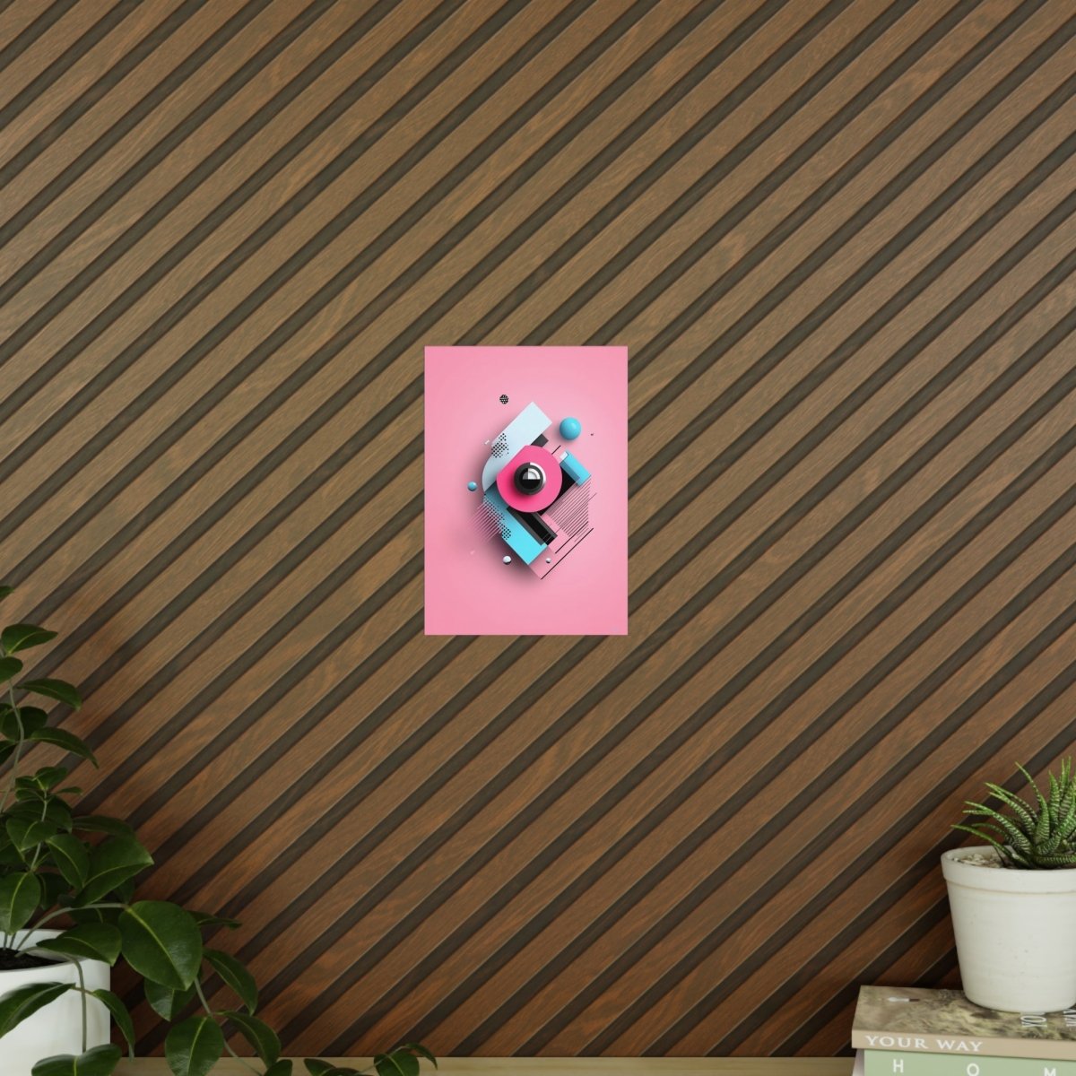 Abstraktes 3D - Kunst Poster – Modernes geometrisches Design in Pink und Blau - Poster bei HappyHugPixels