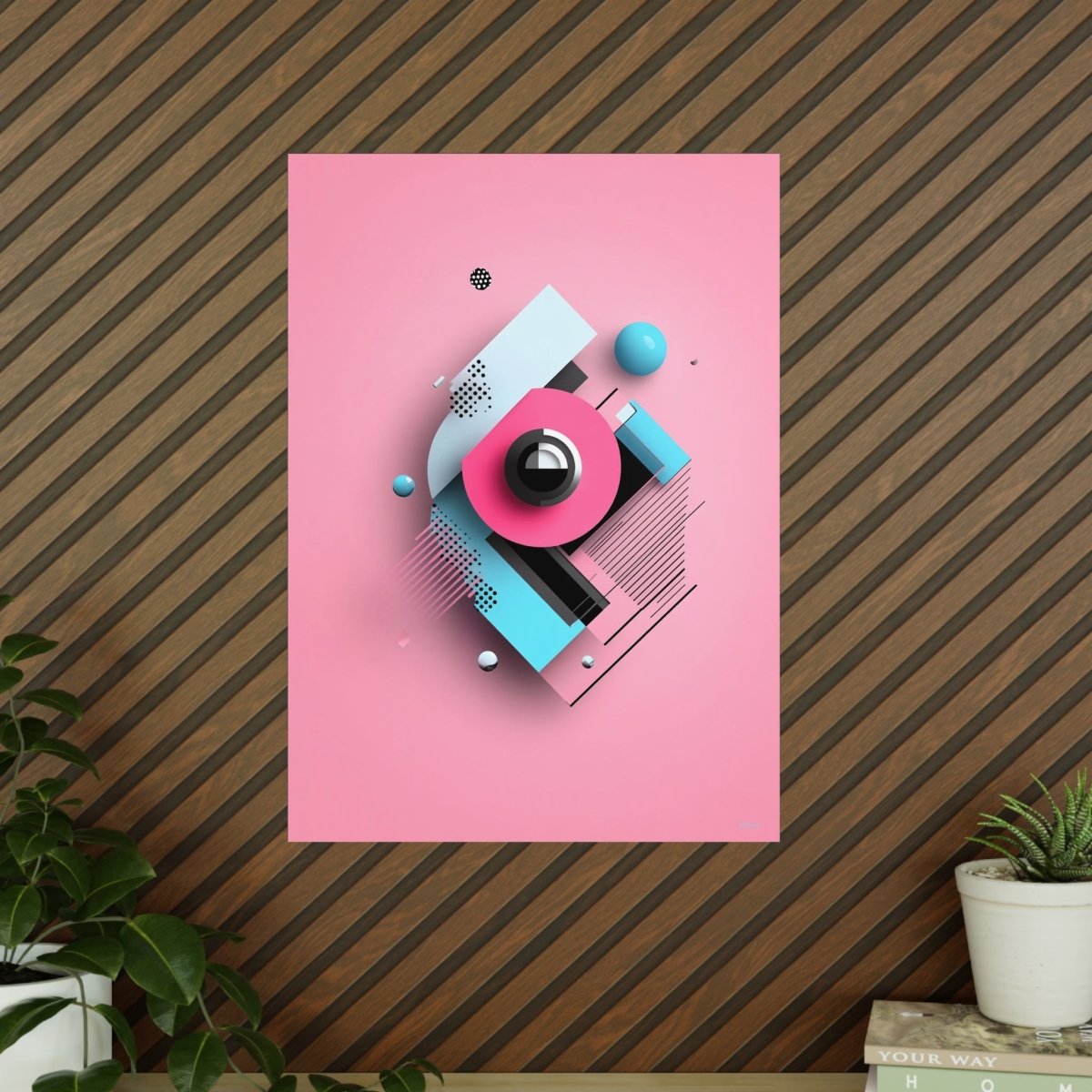 Abstraktes 3D - Kunst Poster – Modernes geometrisches Design in Pink und Blau - Poster bei HappyHugPixels