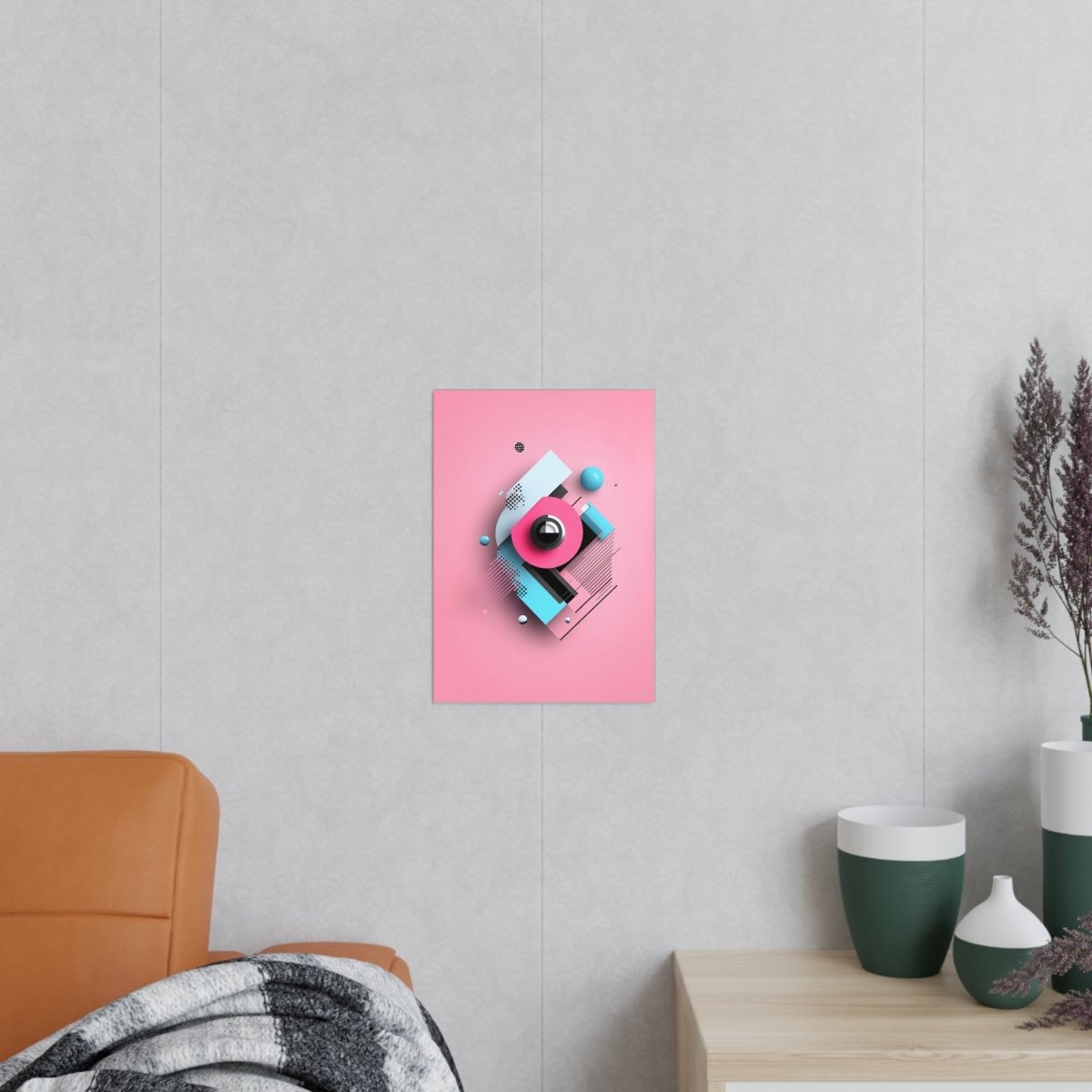 Abstraktes 3D - Kunst Poster – Modernes geometrisches Design in Pink und Blau - Poster bei HappyHugPixels