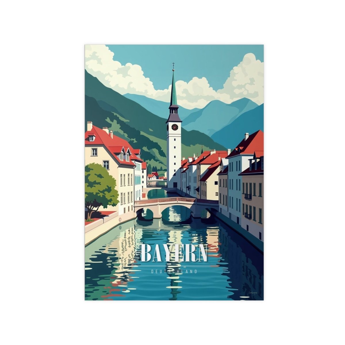 Bayern Reiseposter: Idyllische Alpenstadt auf Premium - Fotopapier - Poster bei HappyHugPixels