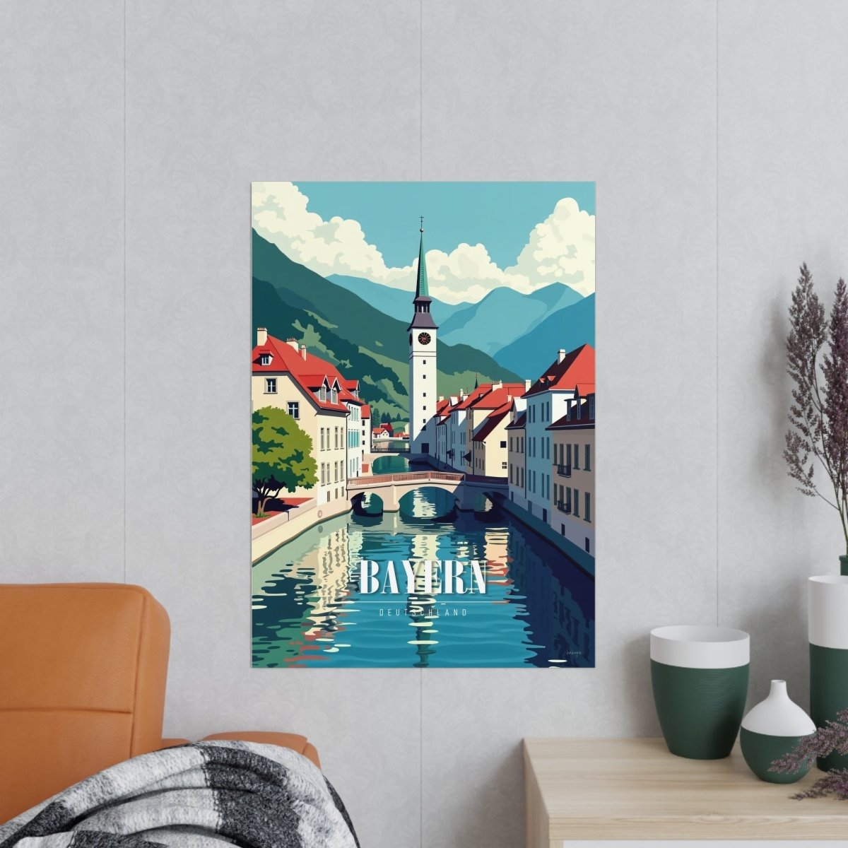 Bayern Reiseposter: Idyllische Alpenstadt auf Premium - Fotopapier - Poster bei HappyHugPixels