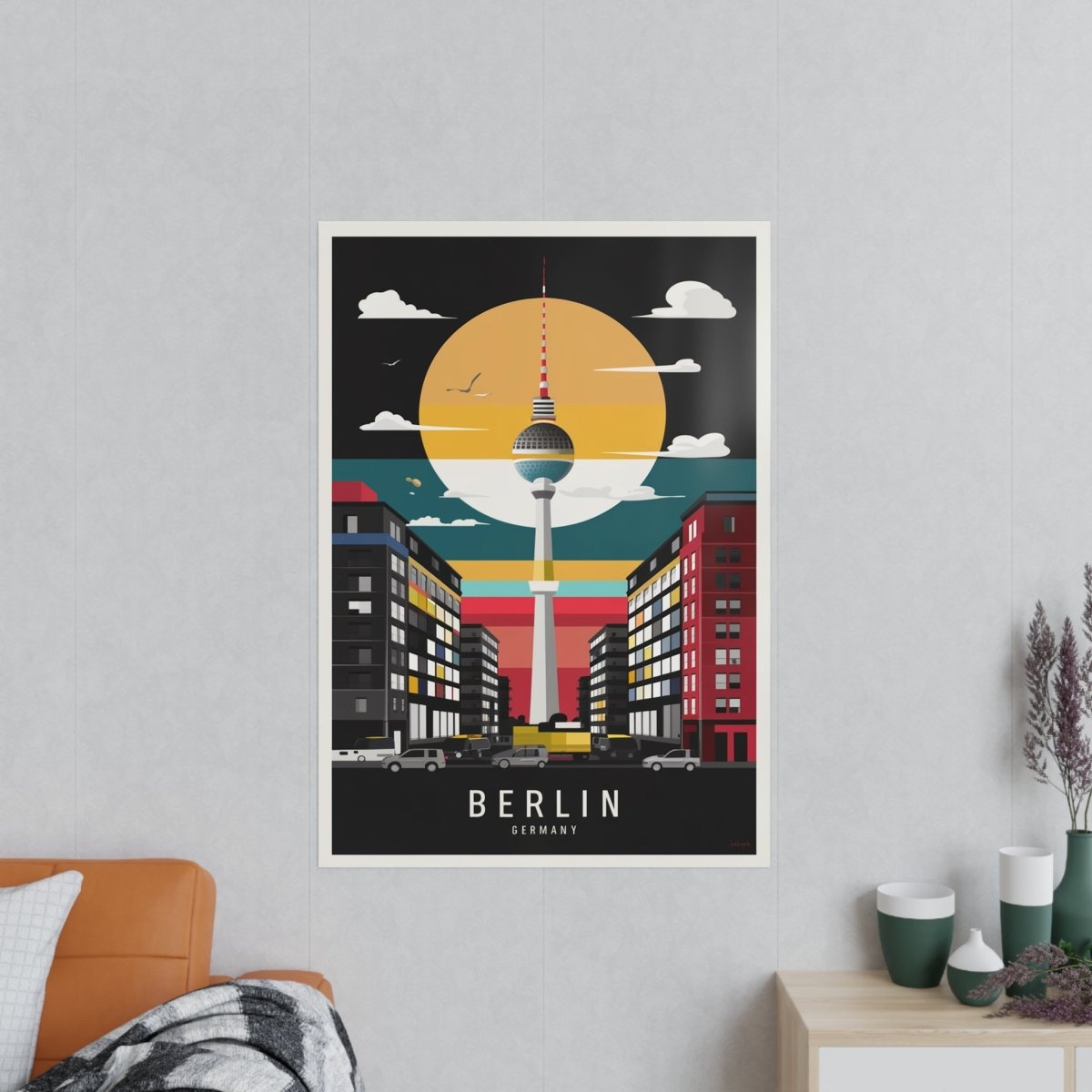 Berlin Poster Fernsehturm – Minimalistisches Travelposter von Berlin - Poster bei HappyHugPixels