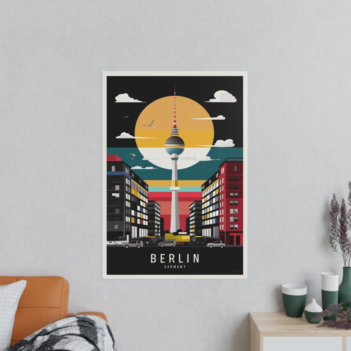 Berlin Poster Fernsehturm – Minimalistisches Travelposter von Berlin - Poster bei HappyHugPixels