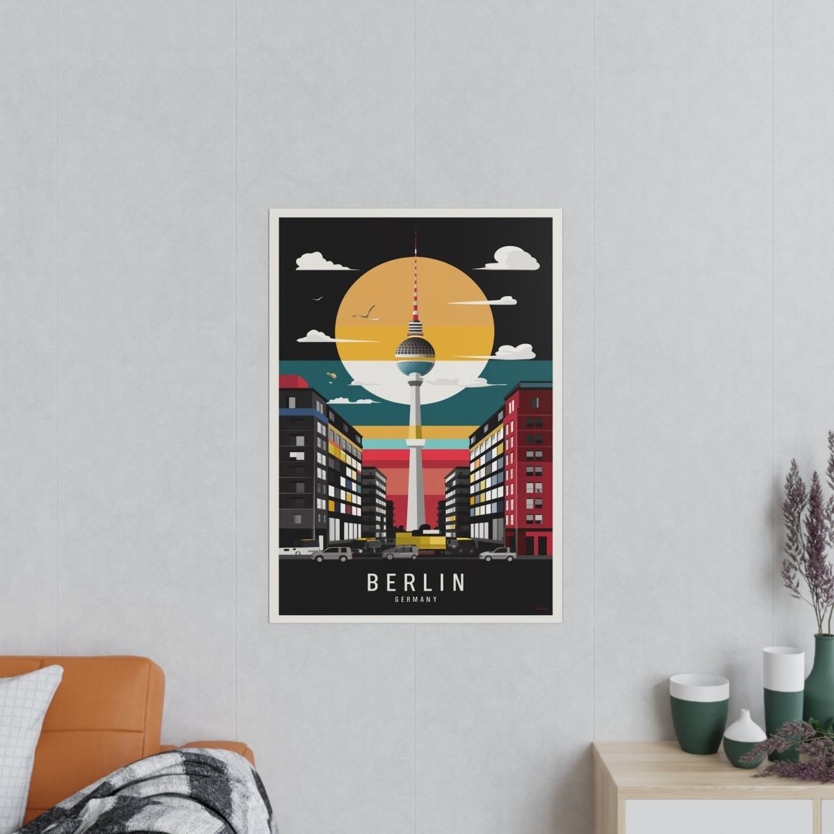 Berlin Poster Fernsehturm – Minimalistisches Travelposter von Berlin - Poster bei HappyHugPixels