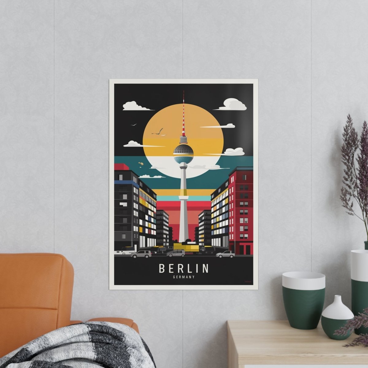 Berlin Poster Fernsehturm – Minimalistisches Travelposter von Berlin - Poster bei HappyHugPixels