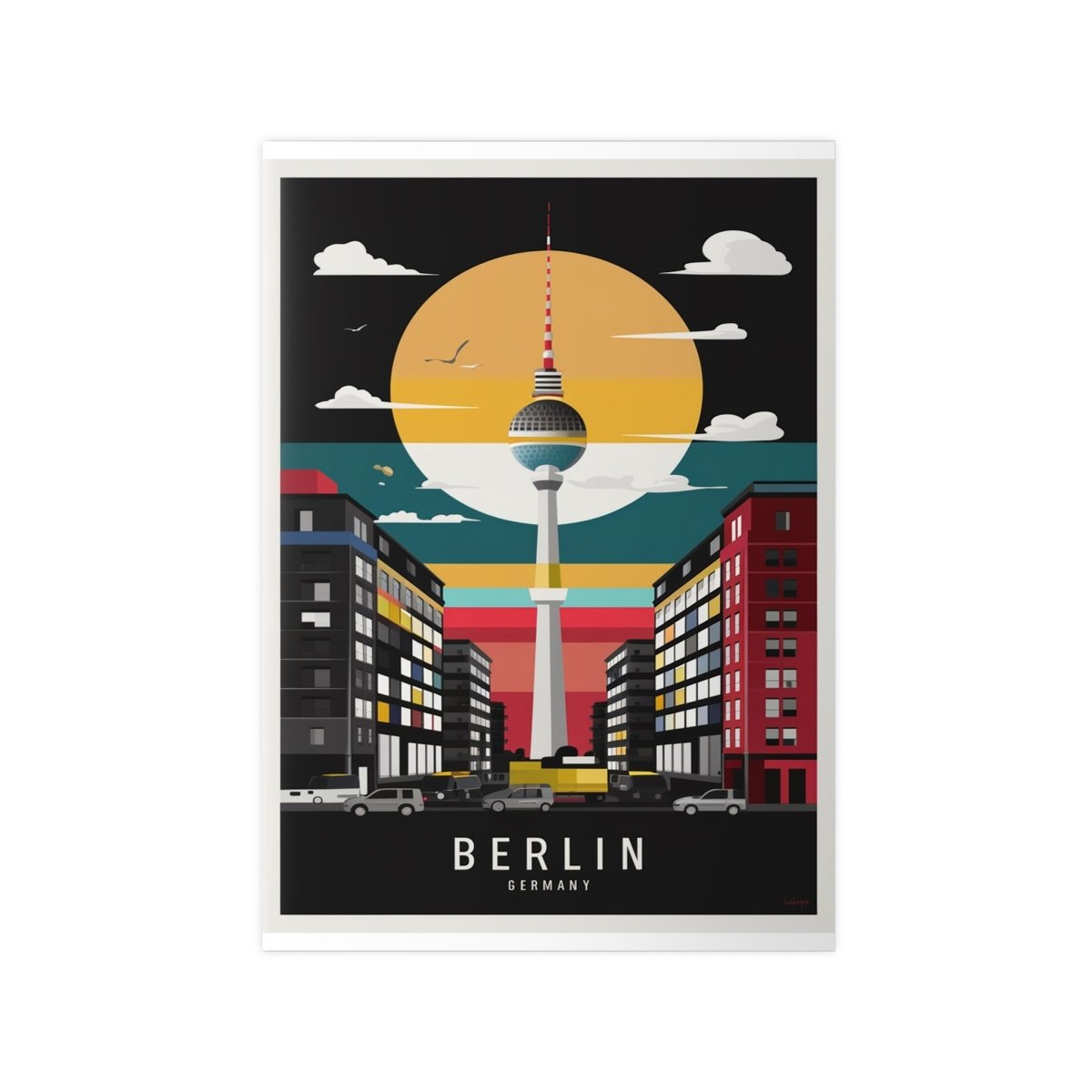 Berlin Poster Fernsehturm – Minimalistisches Travelposter von Berlin - Poster bei HappyHugPixels