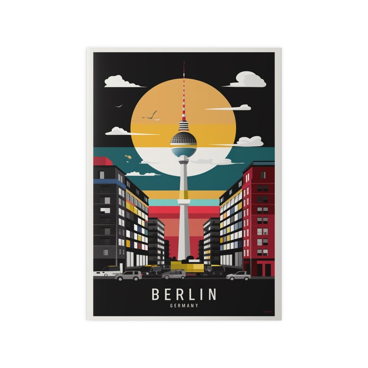 Berlin Poster Fernsehturm – Minimalistisches Travelposter von Berlin - Poster bei HappyHugPixels