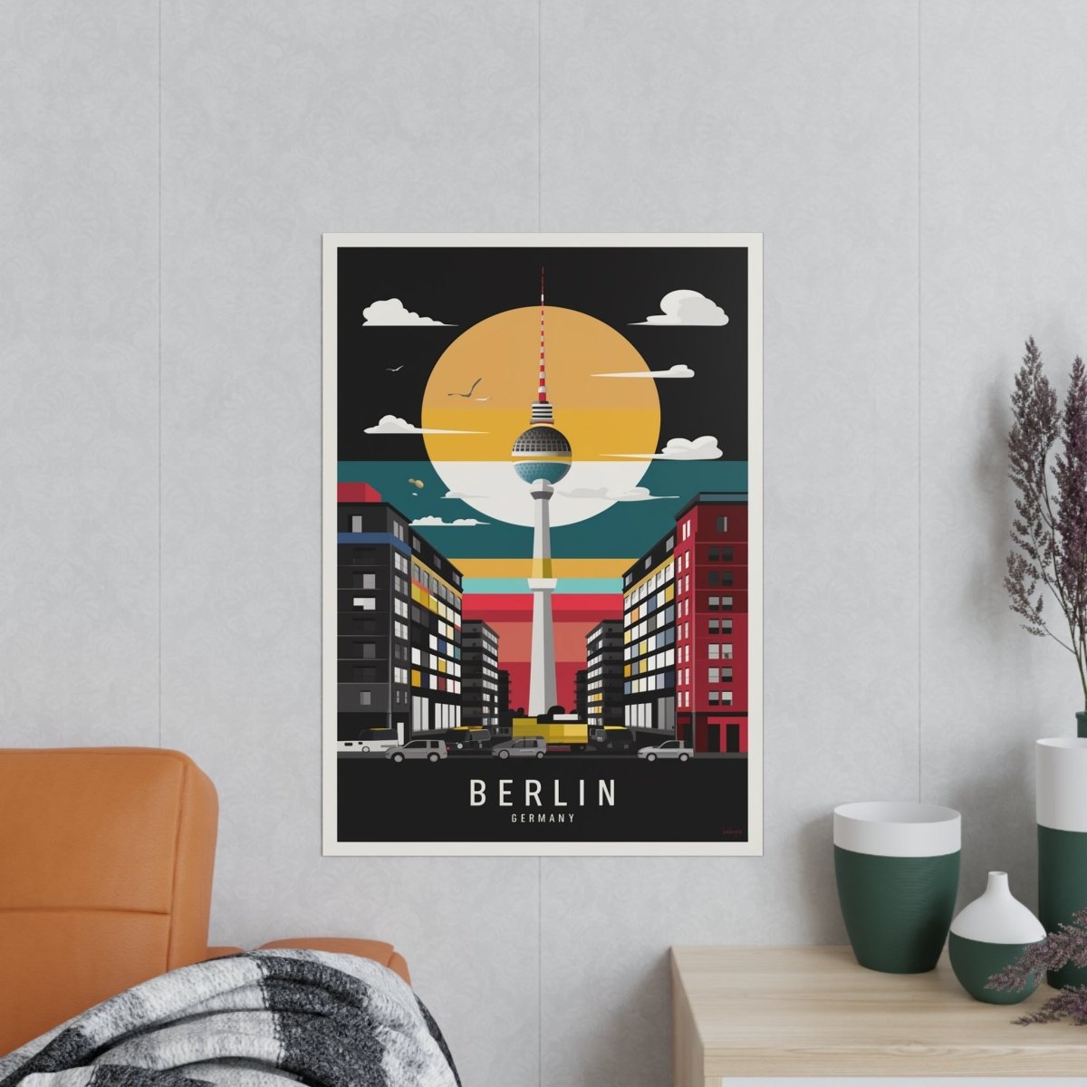 Berlin Poster Fernsehturm – Minimalistisches Travelposter von Berlin - Poster bei HappyHugPixels