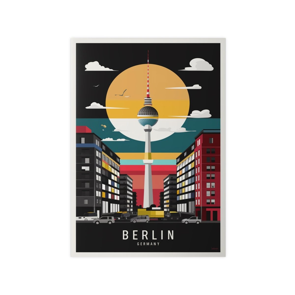 Berlin Poster Fernsehturm – Minimalistisches Travelposter von Berlin - Poster bei HappyHugPixels