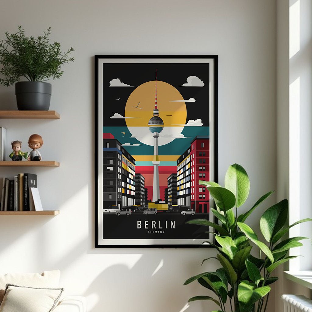 Berlin Poster Fernsehturm – Minimalistisches Travelposter von Berlin - Poster bei HappyHugPixels