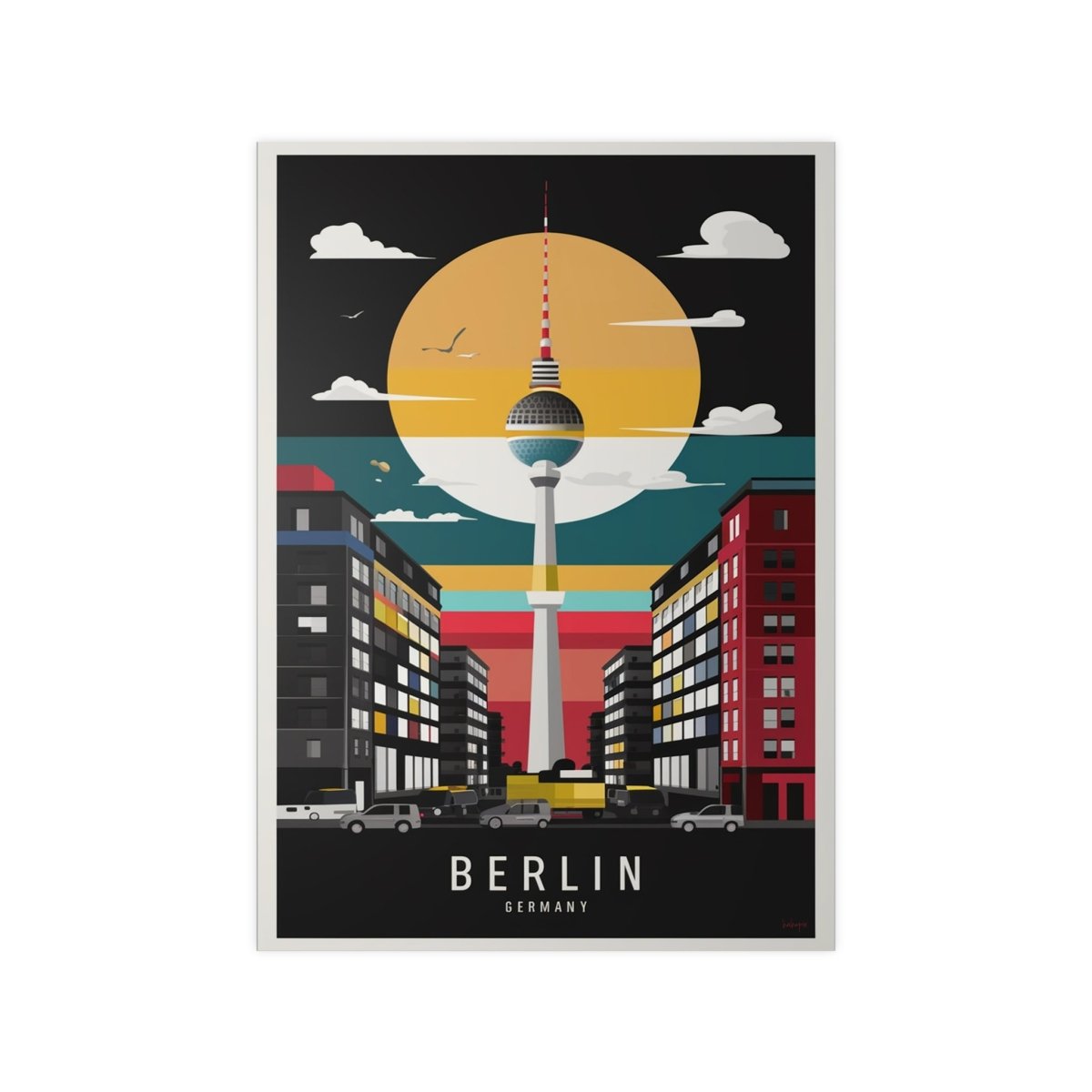 Berlin Poster Fernsehturm – Minimalistisches Travelposter von Berlin - Poster bei HappyHugPixels