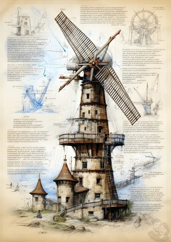 da Vinci Design Windmühle - Unbekanntes KI Poster von daVinci