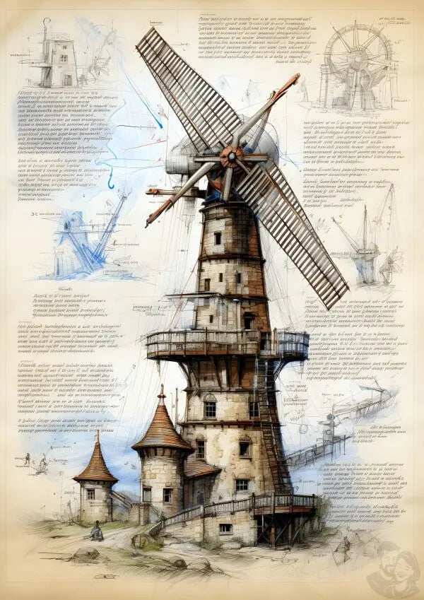 da Vinci Design Windmühle - Unbekanntes KI Poster von daVinci