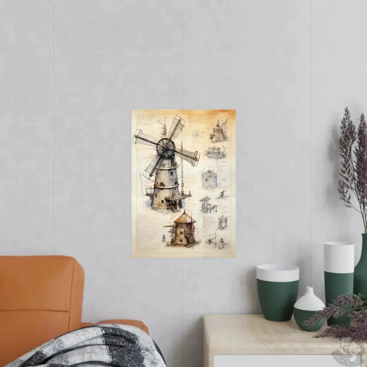 da Vinci Design Windmühle - Unbekanntes KI Poster von daVinci merchOne