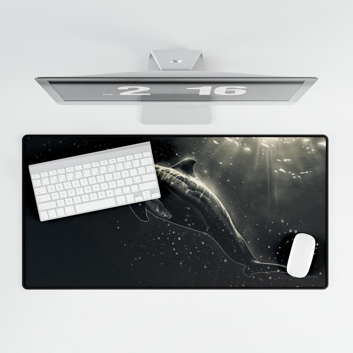 Elegantes Delfin XXL Gaming Mauspad - Meeresruhe in Monochrom - Mousepad bei HappyHugPixels