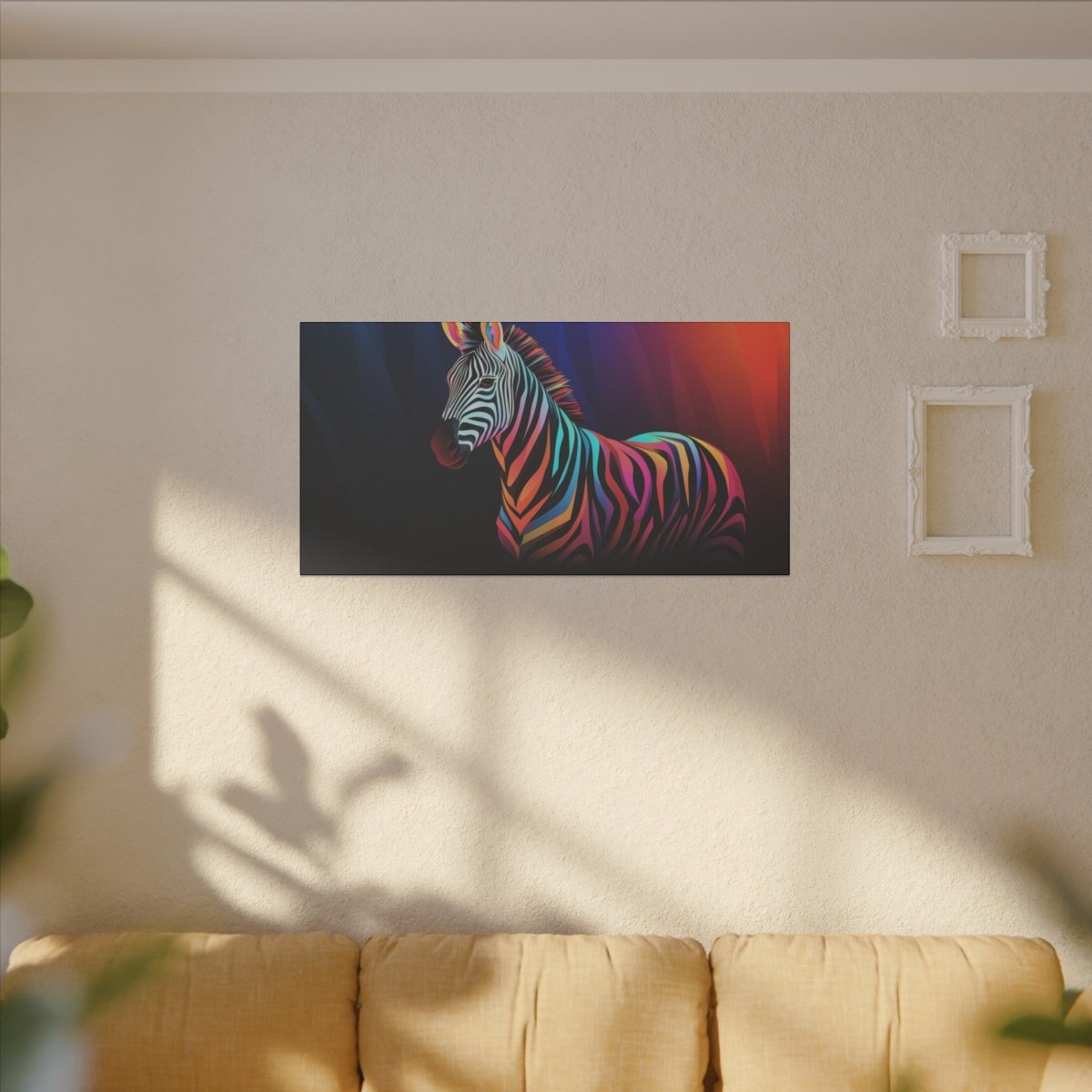 Farbenfrohes Zebra Leinwandbild - Hochwertige Wanddekoration - Canvas bei HappyHugPixels