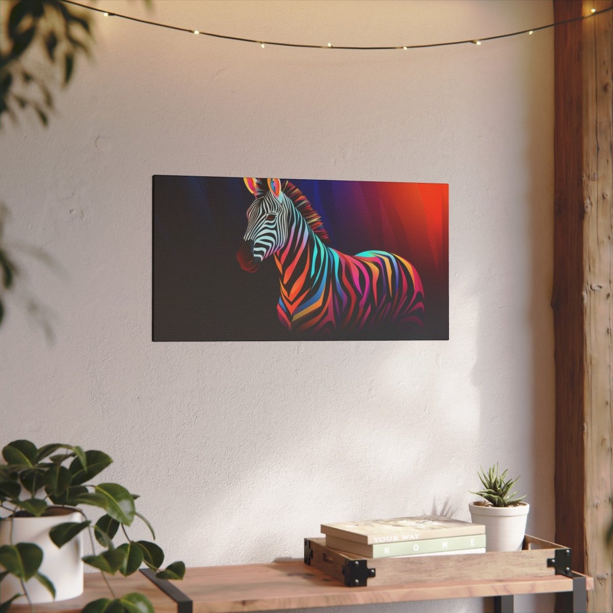 Farbenfrohes Zebra Leinwandbild - Hochwertige Wanddekoration - Canvas bei HappyHugPixels