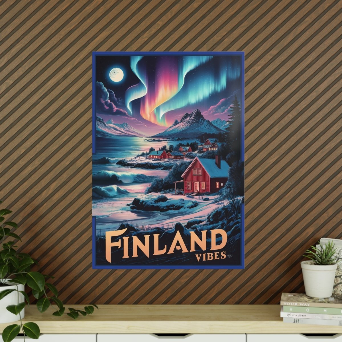 Finnland Travelposter – Magische Nordlichter - Poster bei HappyHugPixels