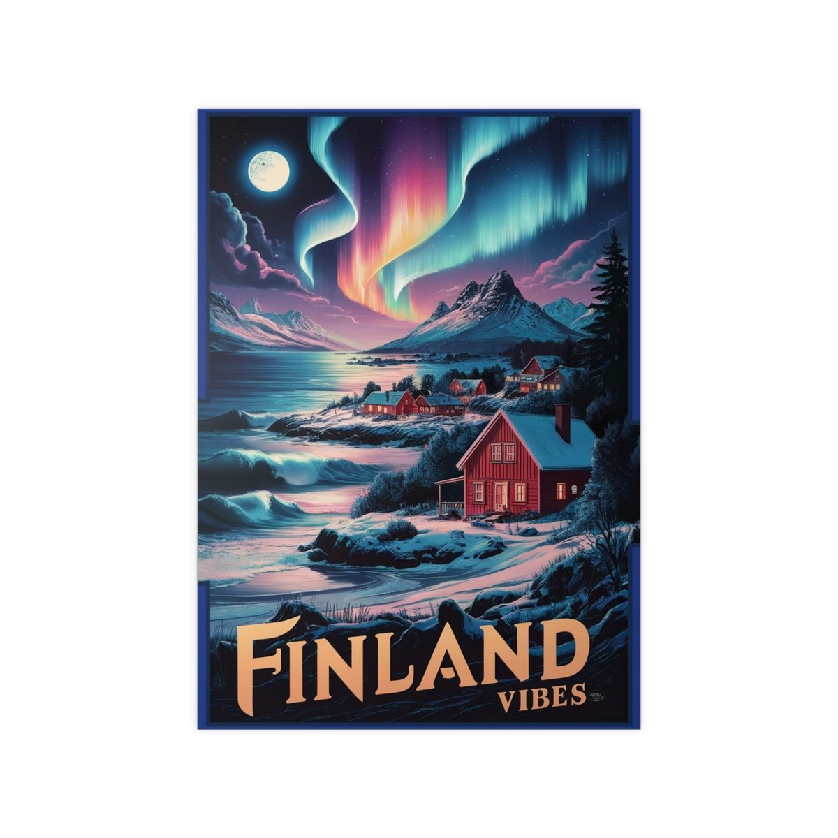 Finnland Travelposter – Magische Nordlichter - Poster bei HappyHugPixels