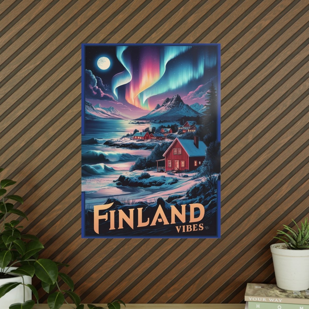 Finnland Travelposter – Magische Nordlichter - Poster bei HappyHugPixels