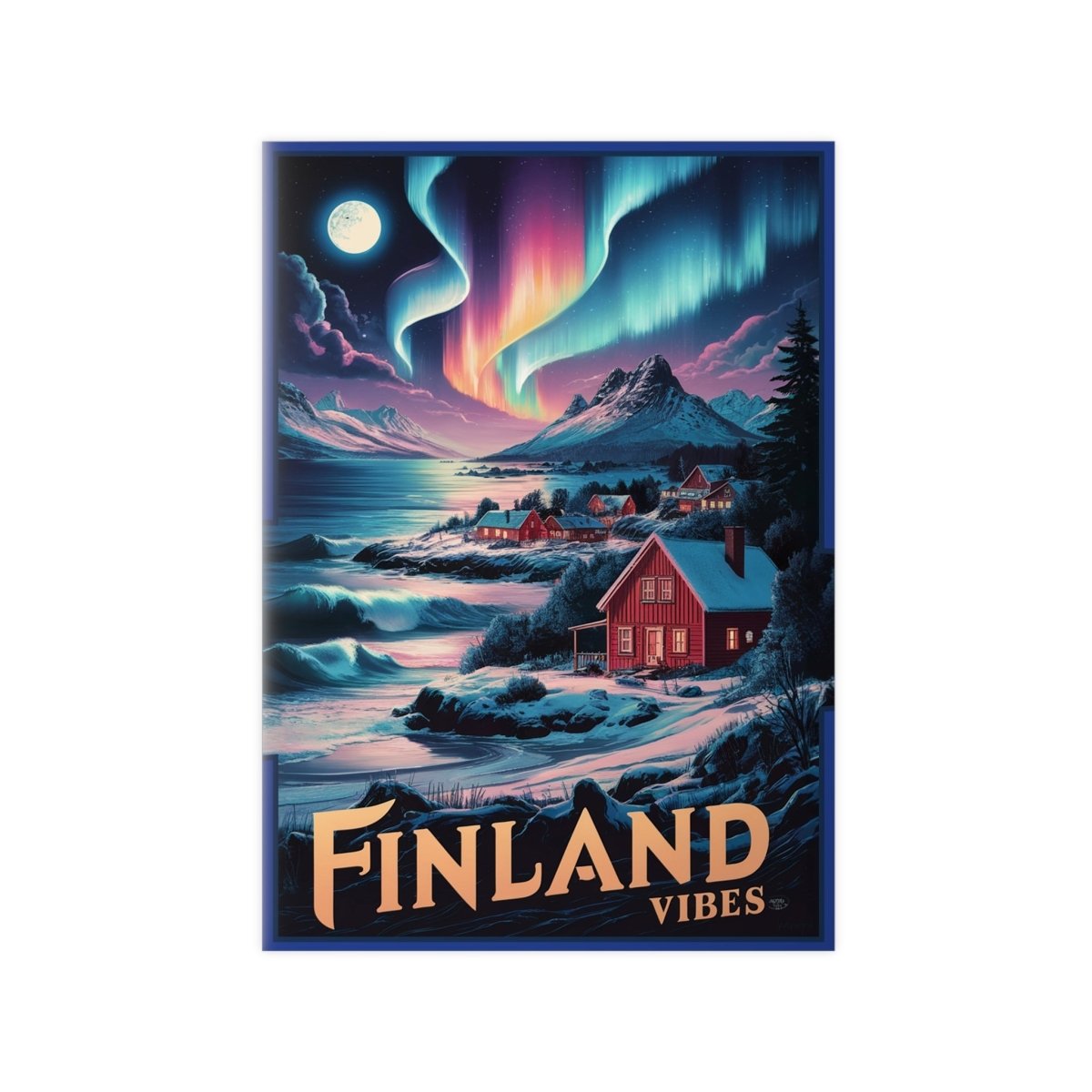 Finnland Travelposter – Magische Nordlichter - Poster bei HappyHugPixels