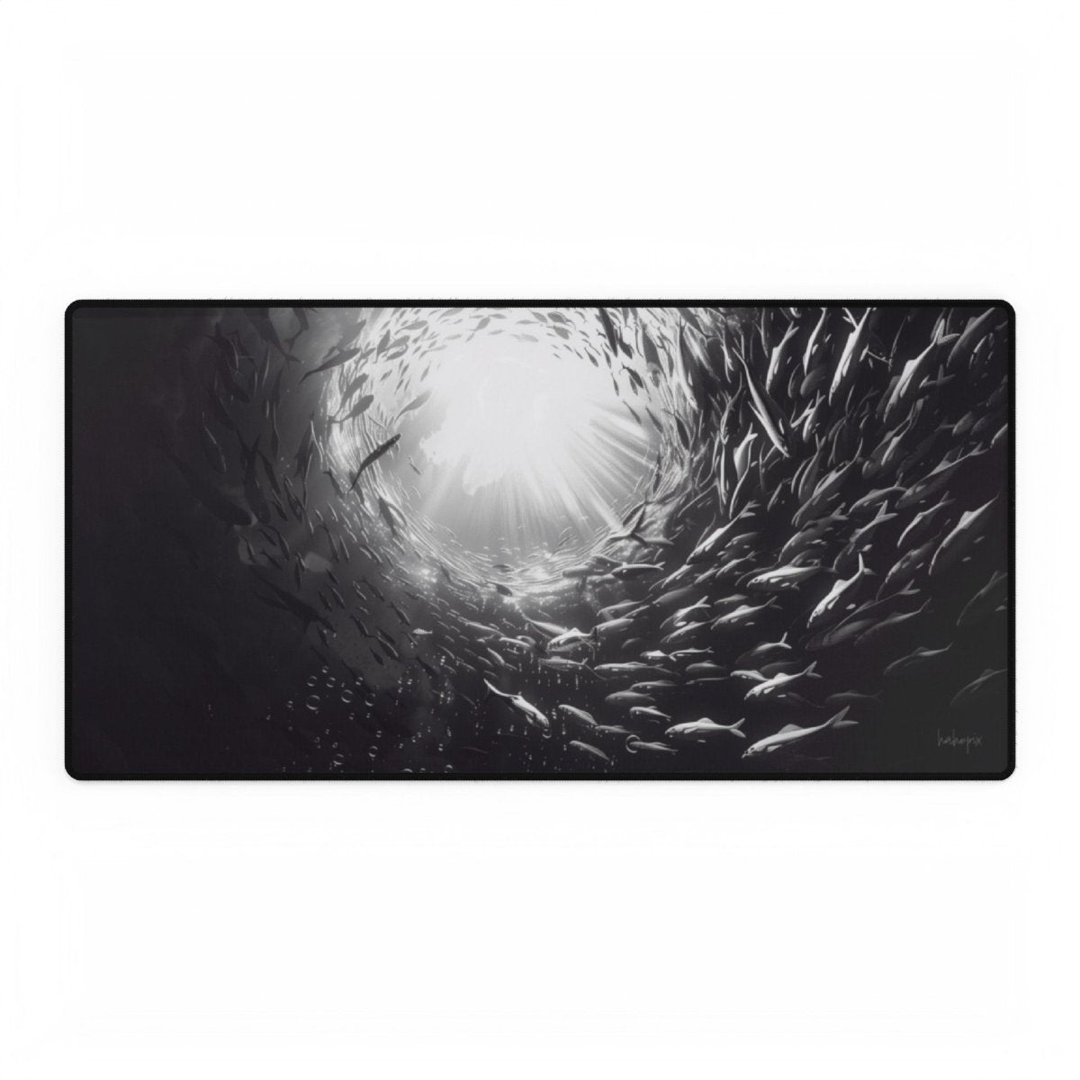 Fischschwarm XXL Gaming Mauspad - Unterwasserwelt in Monochrom - Mousepad bei HappyHugPixels