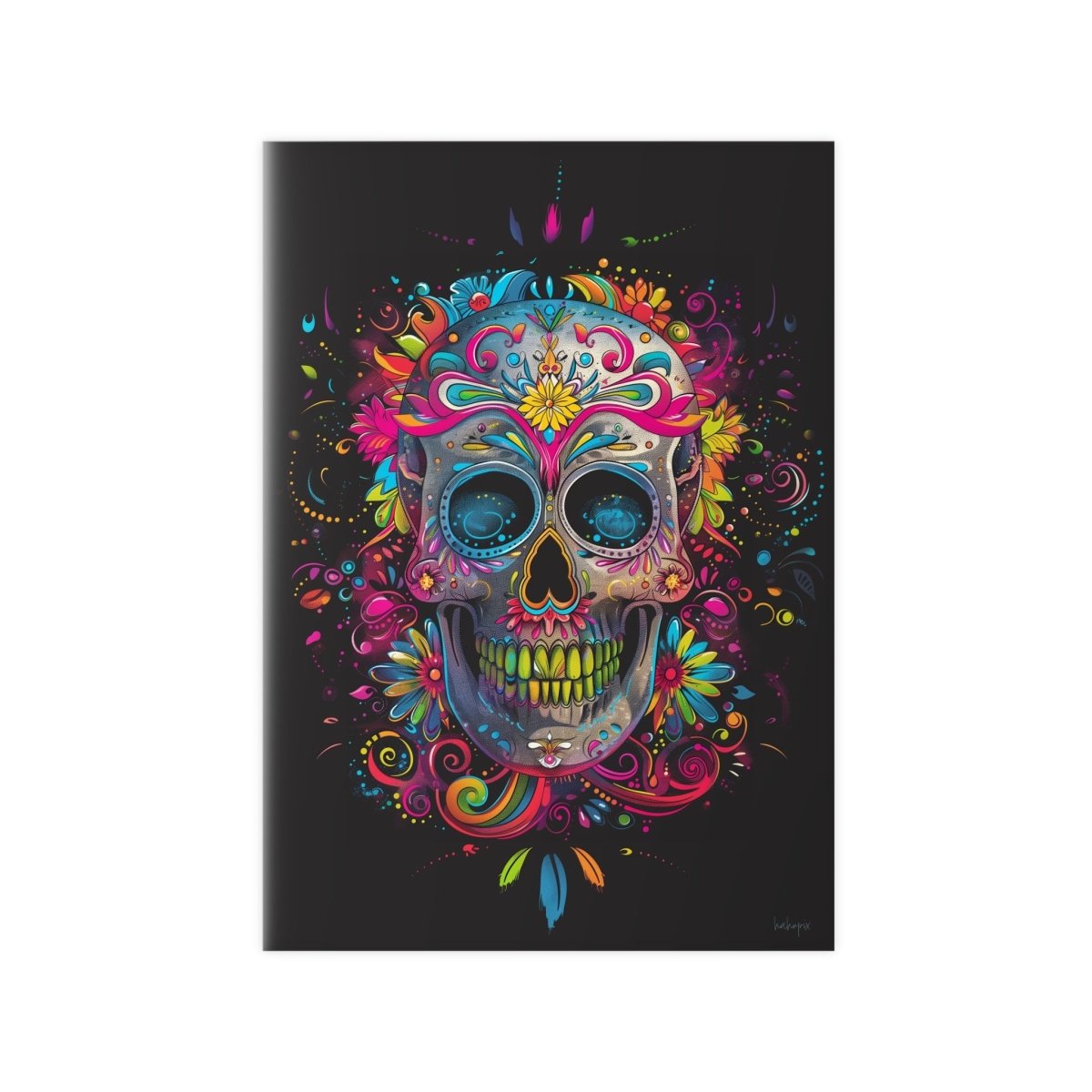 Florales Totenkopf Kunstposter – Lebendig und Farbenfroh - Poster bei HappyHugPixels