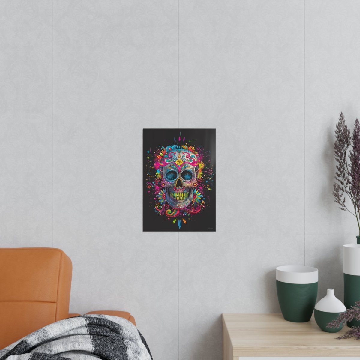 Florales Totenkopf Kunstposter – Lebendig und Farbenfroh - Poster bei HappyHugPixels